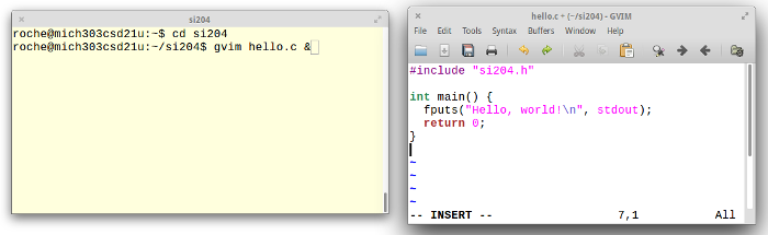 Opening hello.c in GVim